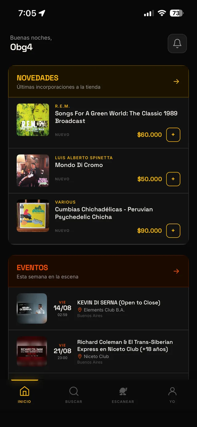 Pantalla de inicio de la app: novedades y eventos